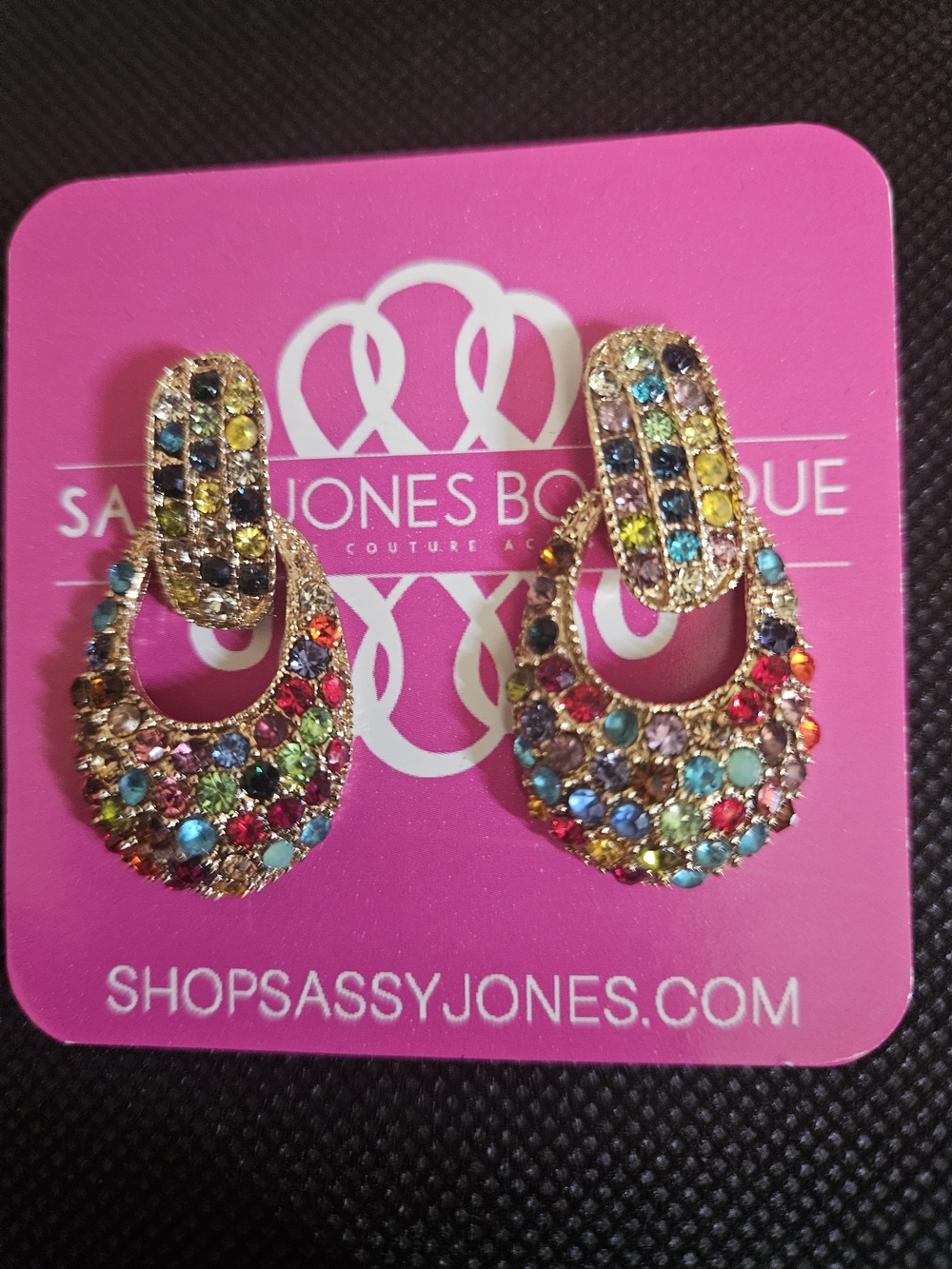 Sassy Jones Multicolor Crystal Hoop Drop Earrings with Gold Tone